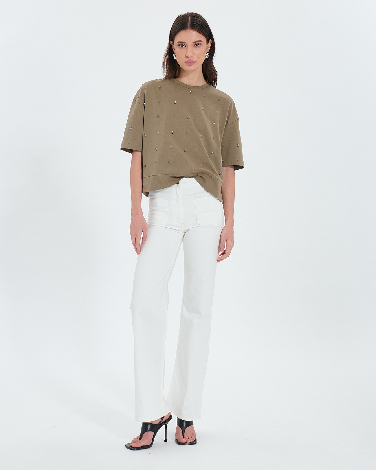 Top Totora Khaki embellished T-shirt ZAPA