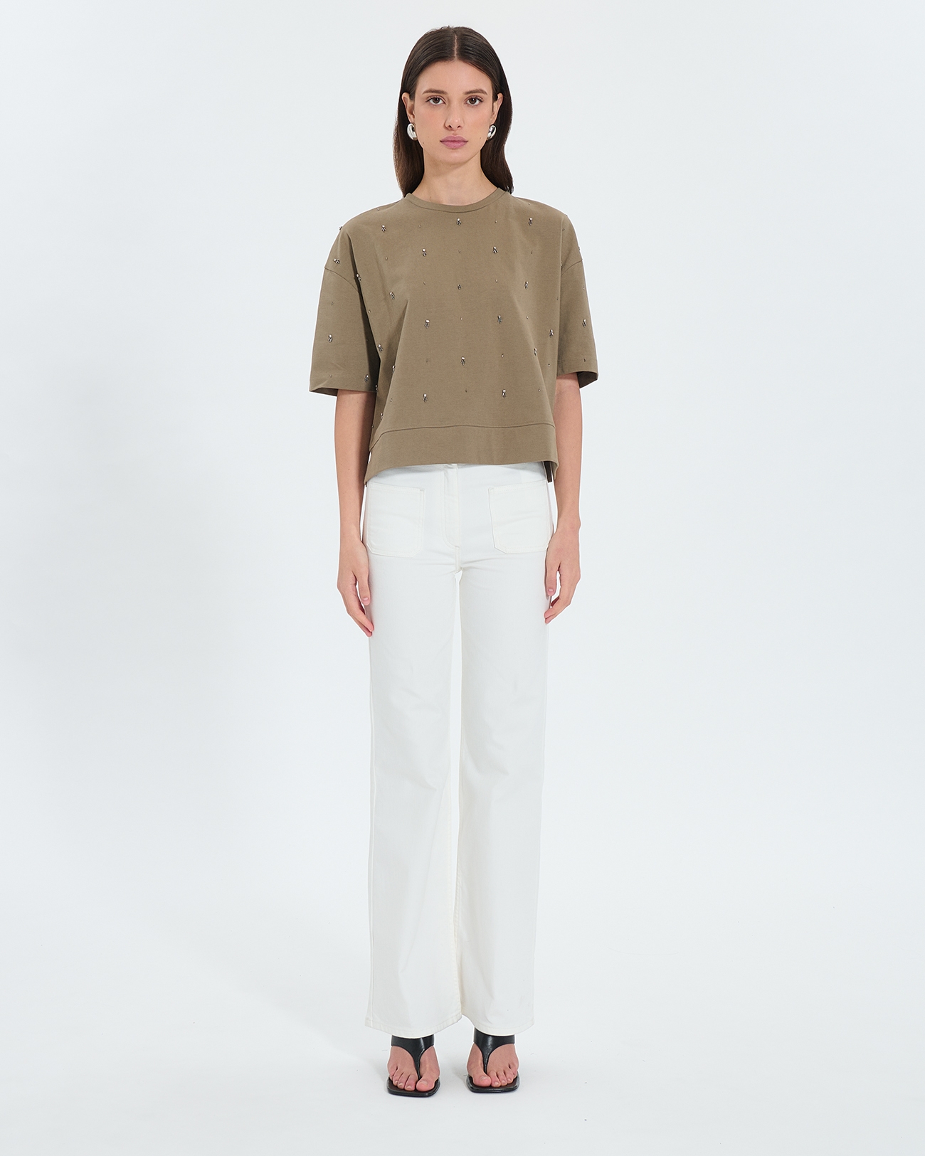 Top Totora Khaki embellished T-shirt ZAPA