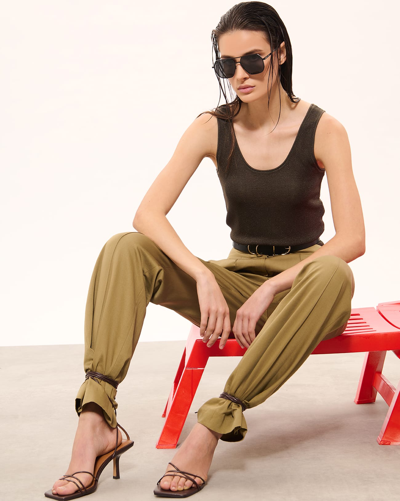 Top Nara Glittery khaki tank top ZAPA