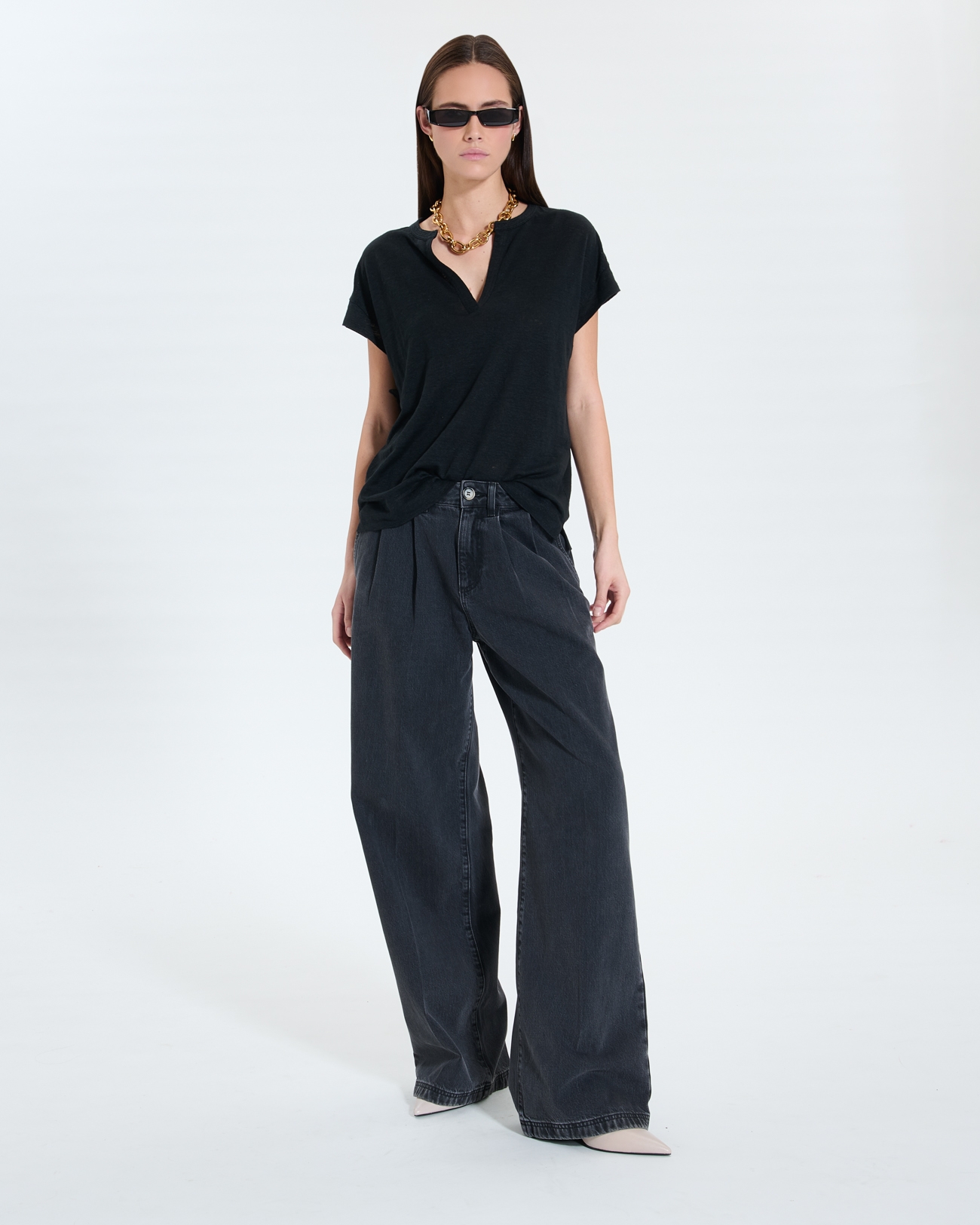 Thebes Jersey Top Black linen top ZAPA