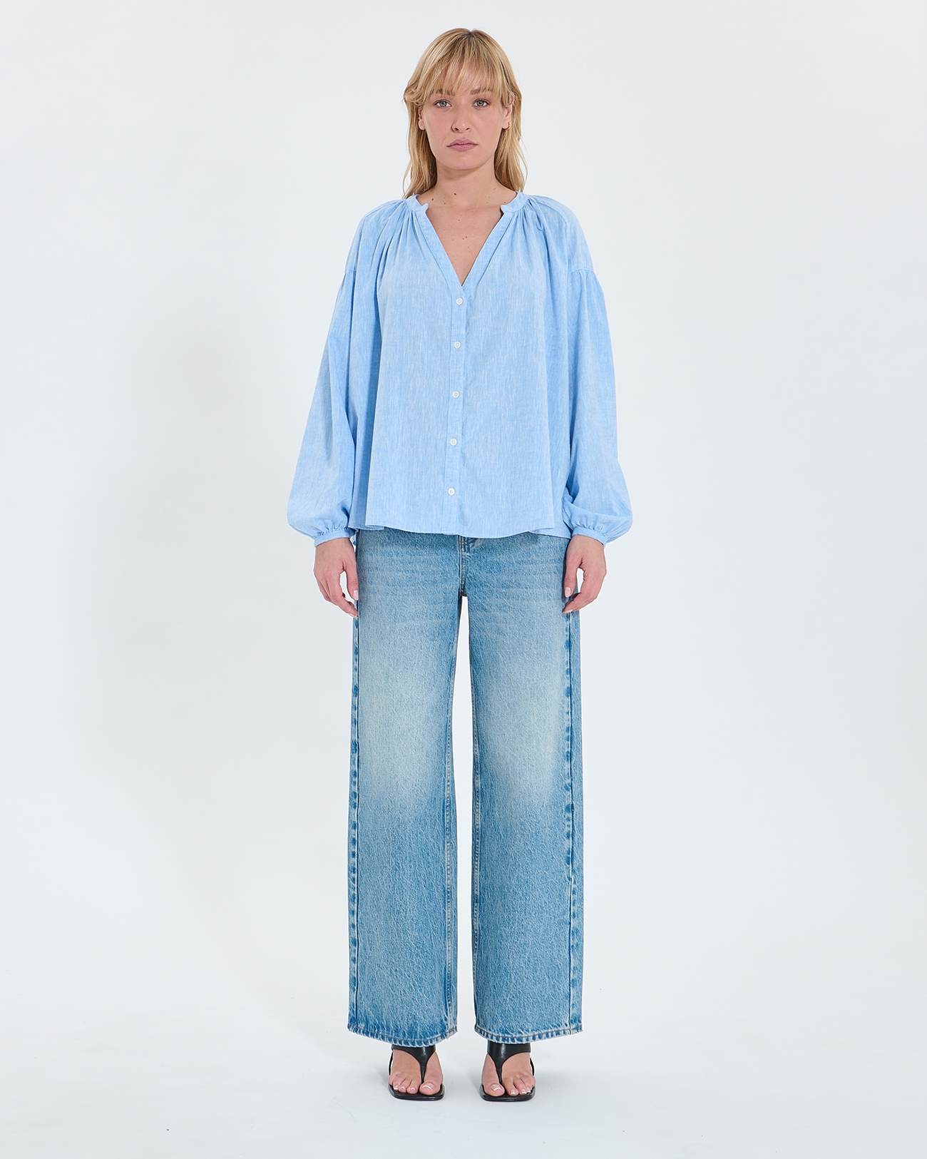 Coralia shirt Flowing sky blue cotton shirt ZAPA