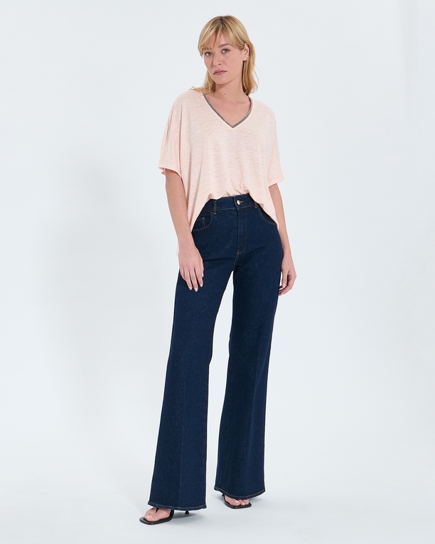 Top Timmy Nude linen V-neck T-shirt ZAPA
