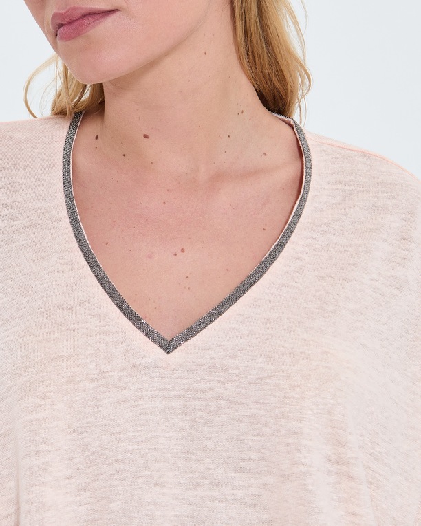 Top Timmy Nude linen V-neck T-shirt ZAPA