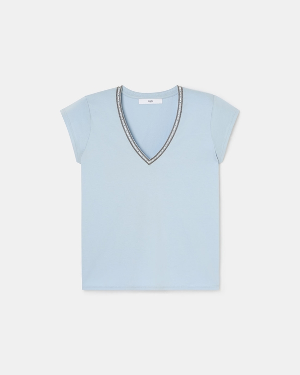 Tulipe Top Sky blue V-neck T-shirt ZAPA