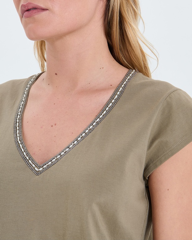 Tulipe Top Khaki V-neck T-shirt ZAPA