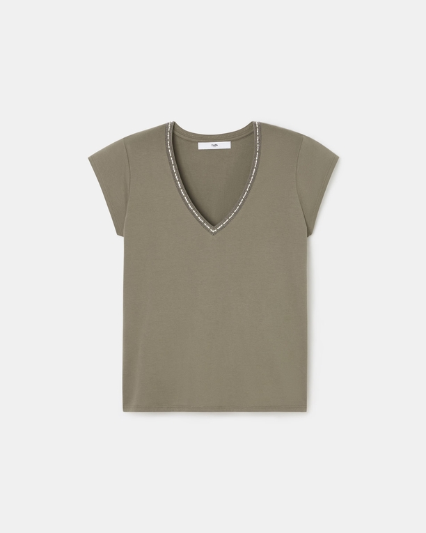 Tulipe Top Khaki V-neck T-shirt ZAPA