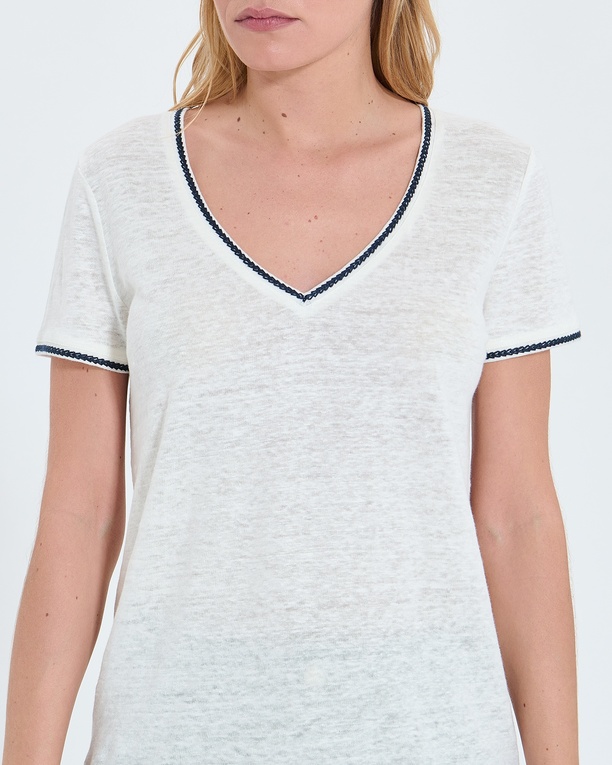 Top Tasmila Ecru linen T-shirt ZAPA