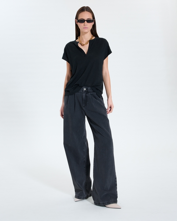 Thebes Jersey Top Black linen top ZAPA