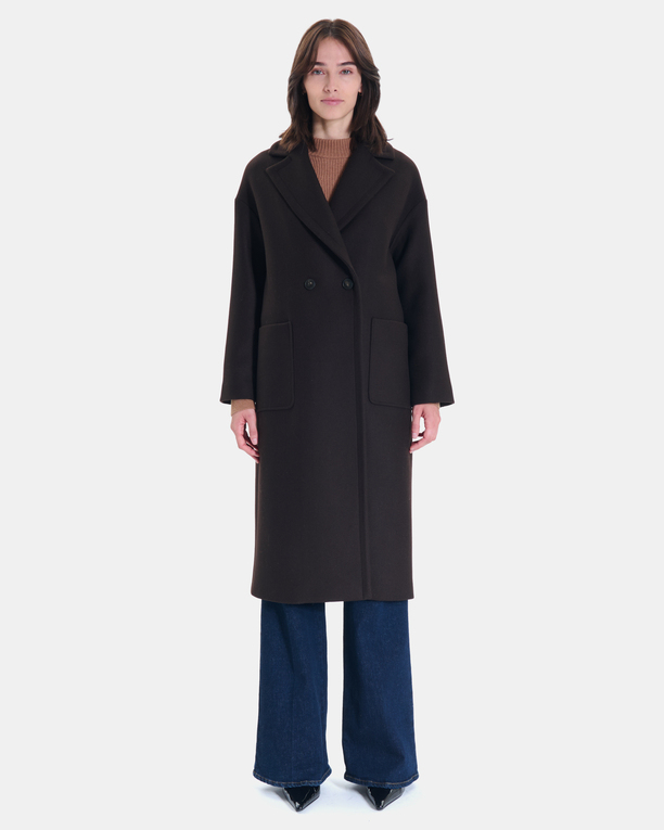 Miranda Coat Long coat in chocolate wool blend ZAPA