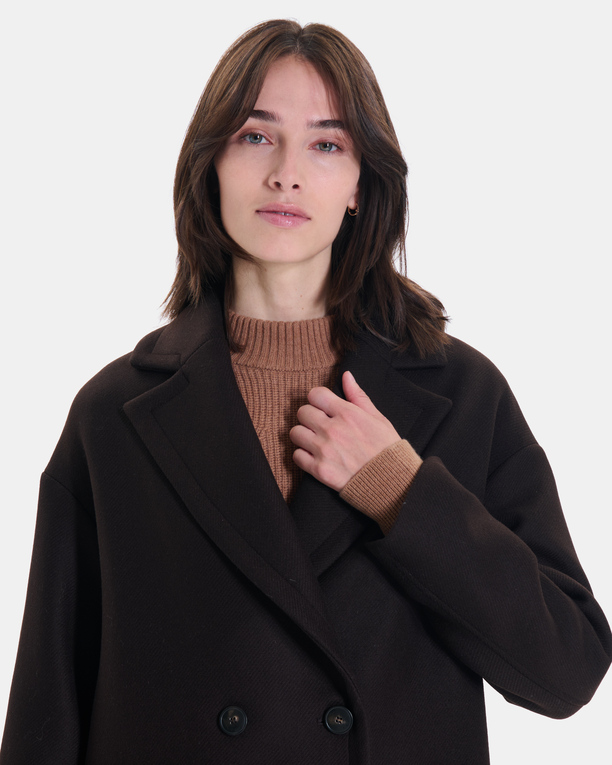 Miranda Coat Long coat in chocolate wool blend ZAPA