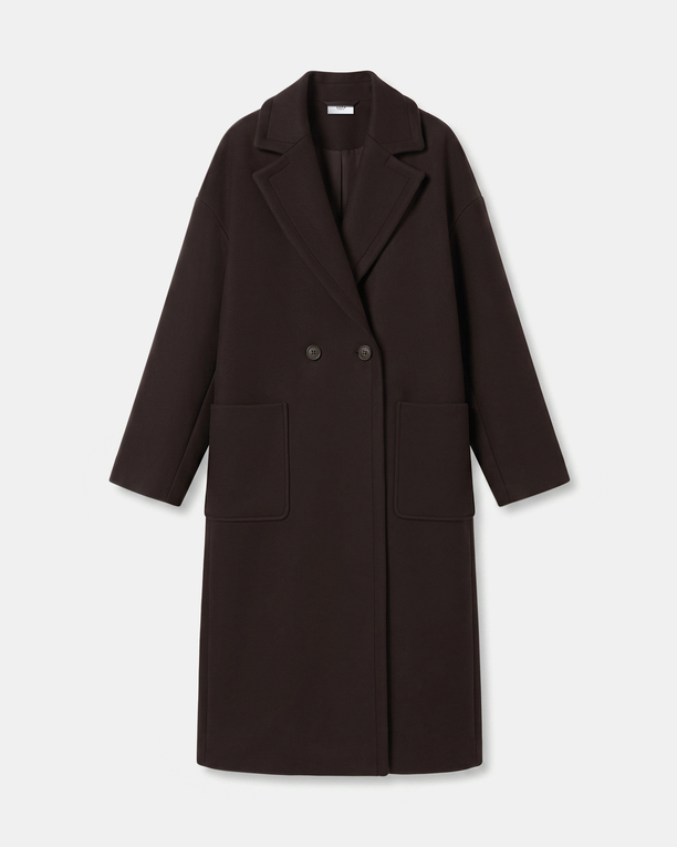 Miranda Coat Long coat in chocolate wool blend ZAPA