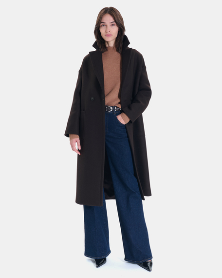Miranda coat long coat in chocolate wool blend zapa