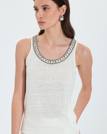 Top Tada Ecru linen tank top ZAPA