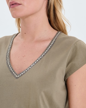Tulipe Top Khaki V-neck T-shirt ZAPA