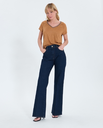 Top Tressie Tobacco linen T-shirt ZAPA
