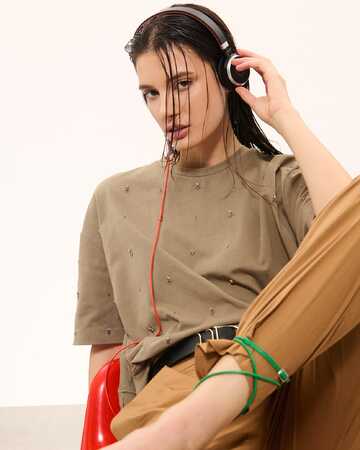Top Totora Khaki embellished T-shirt ZAPA