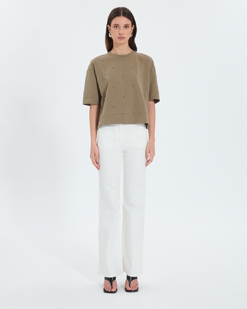 Top Totora Khaki embellished T-shirt ZAPA