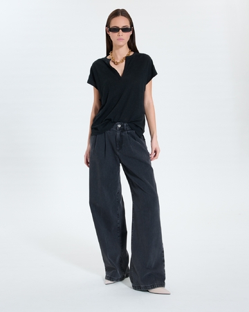 Thebes Jersey Top Black linen top ZAPA