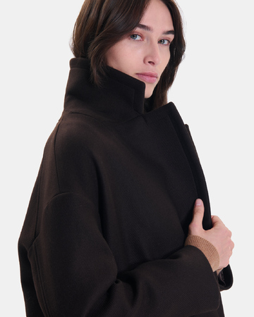 Miranda Coat Long coat in chocolate wool blend ZAPA