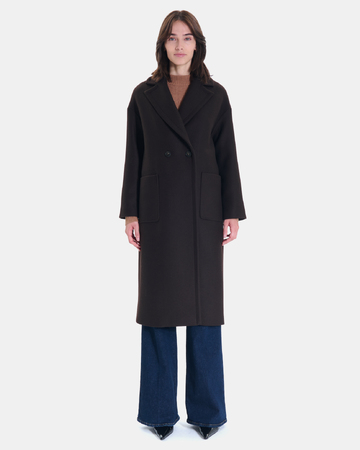 Miranda Coat Long coat in chocolate wool blend ZAPA