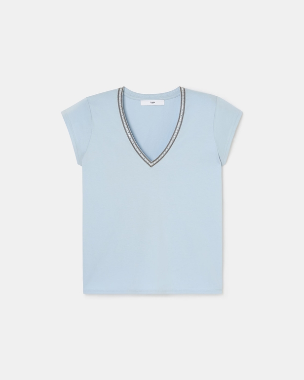 Tulipe Top Sky blue V-neck T-shirt ZAPA