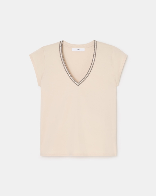 Tulipe Top Nude V-neck t-shirt ZAPA