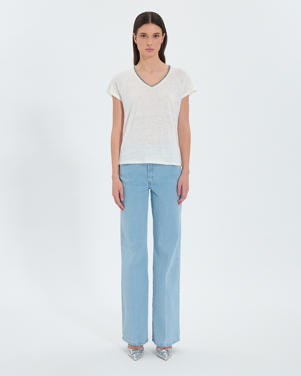 Top Tressie Tobacco linen T-shirt ZAPA