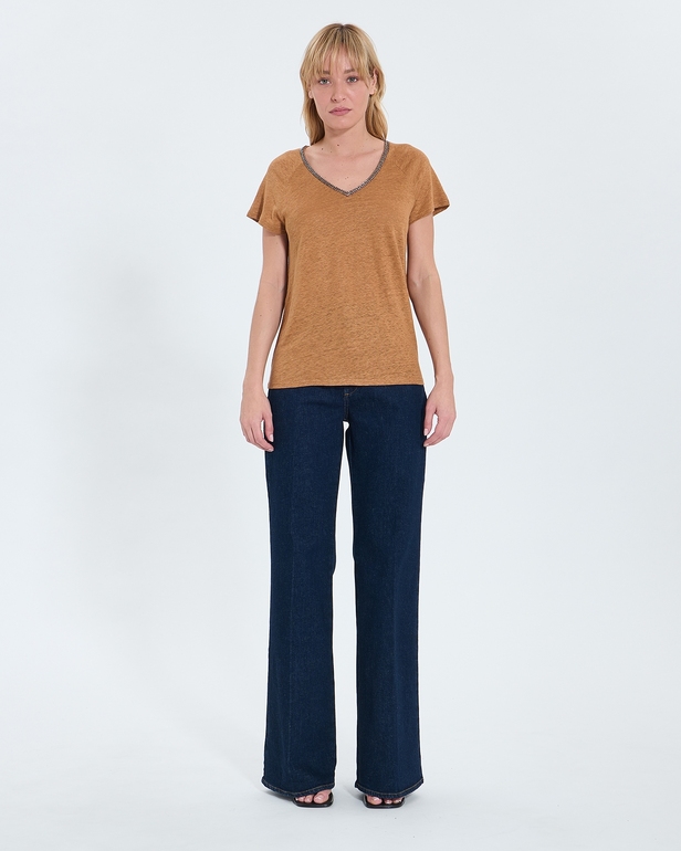 Top Tressie Tobacco linen T-shirt ZAPA