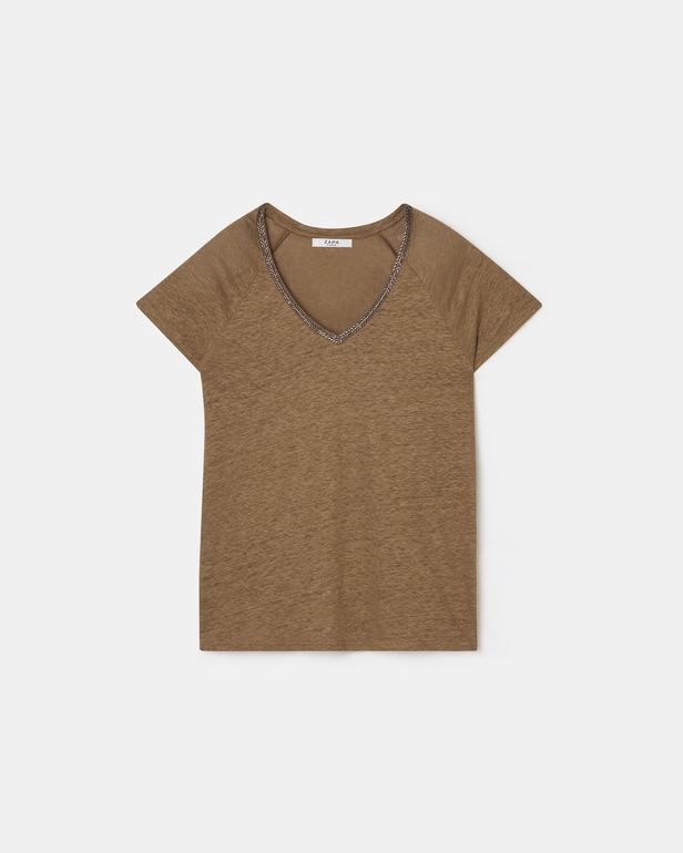 Top Tressie Tobacco linen T-shirt ZAPA
