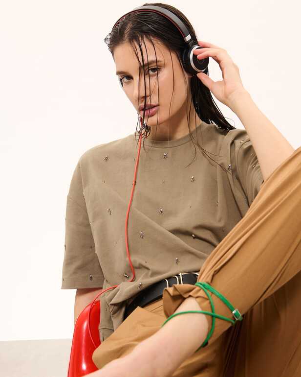 Top Totora Khaki embellished T-shirt ZAPA