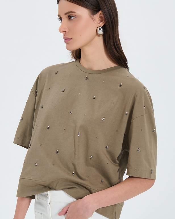 Top Totora Khaki embellished T-shirt ZAPA