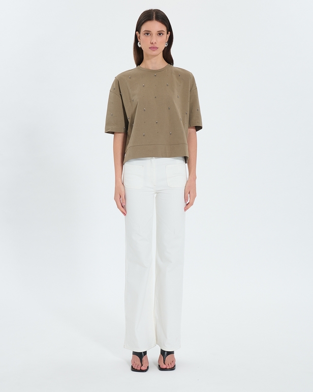 Top Totora Khaki embellished T-shirt ZAPA
