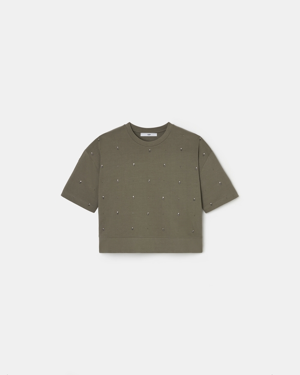 Top Totora Khaki embellished T-shirt ZAPA
