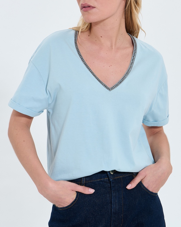Top Taylor Fitted sky blue cotton T-shirt ZAPA