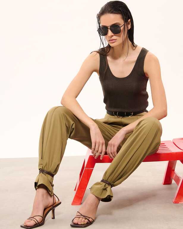 Top Nara Glittery khaki tank top ZAPA
