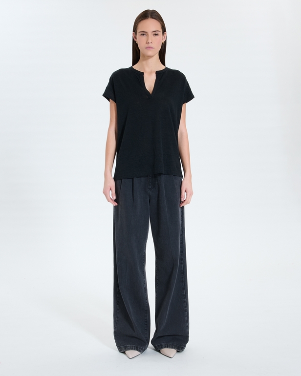 Thebes Jersey Top Black linen top ZAPA