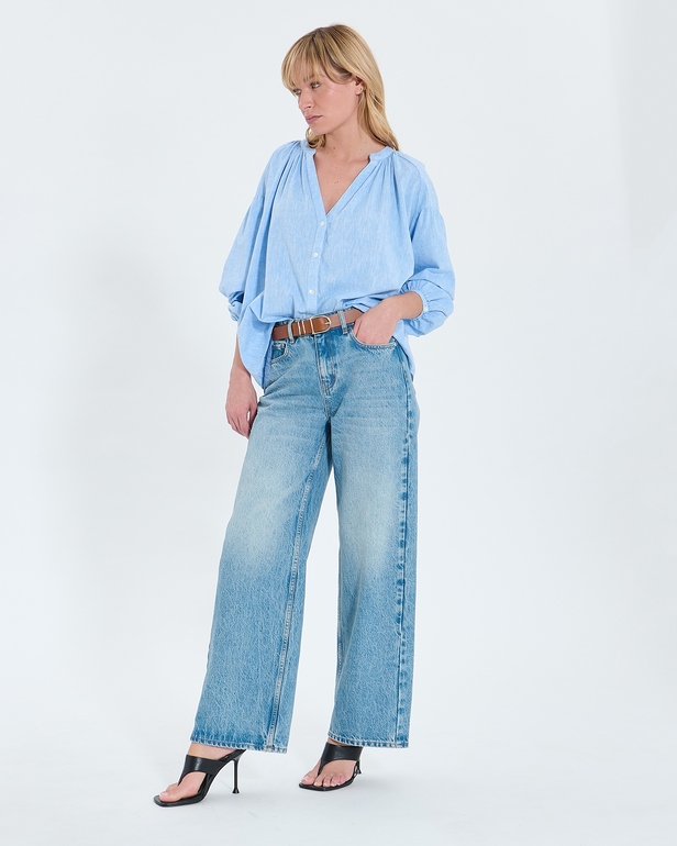 Coralia shirt Flowing sky blue cotton shirt ZAPA