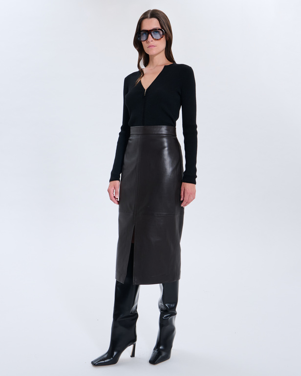 Jala Skirt Jala Chocolate Leather Skirt ZAPA