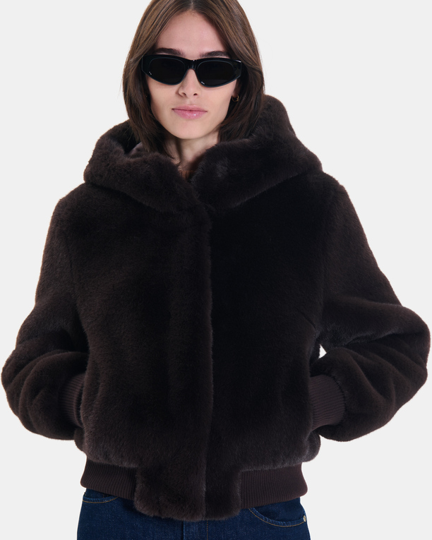 Vallea Jacket Chocolate faux fur hooded jacket ZAPA