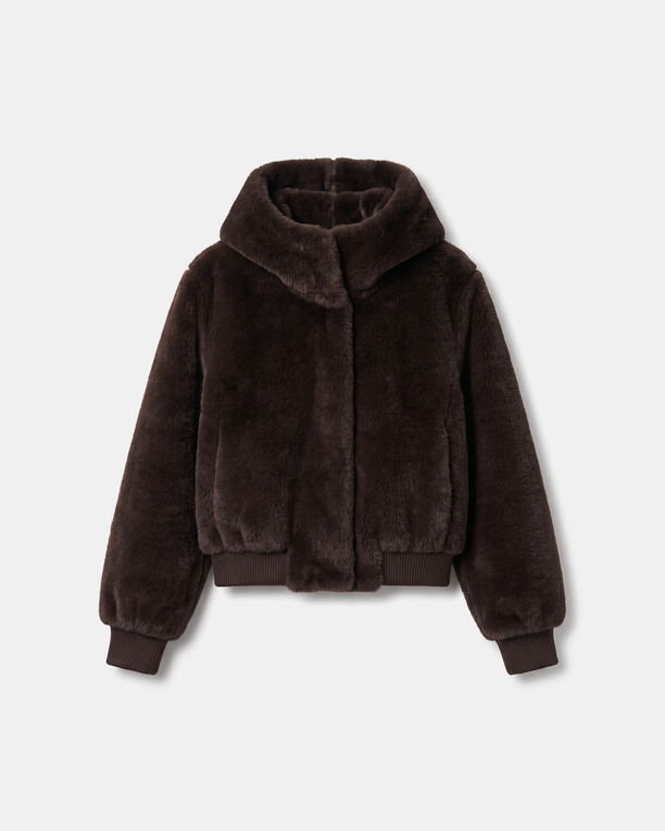 Vallea Jacket Chocolate faux fur hooded jacket ZAPA