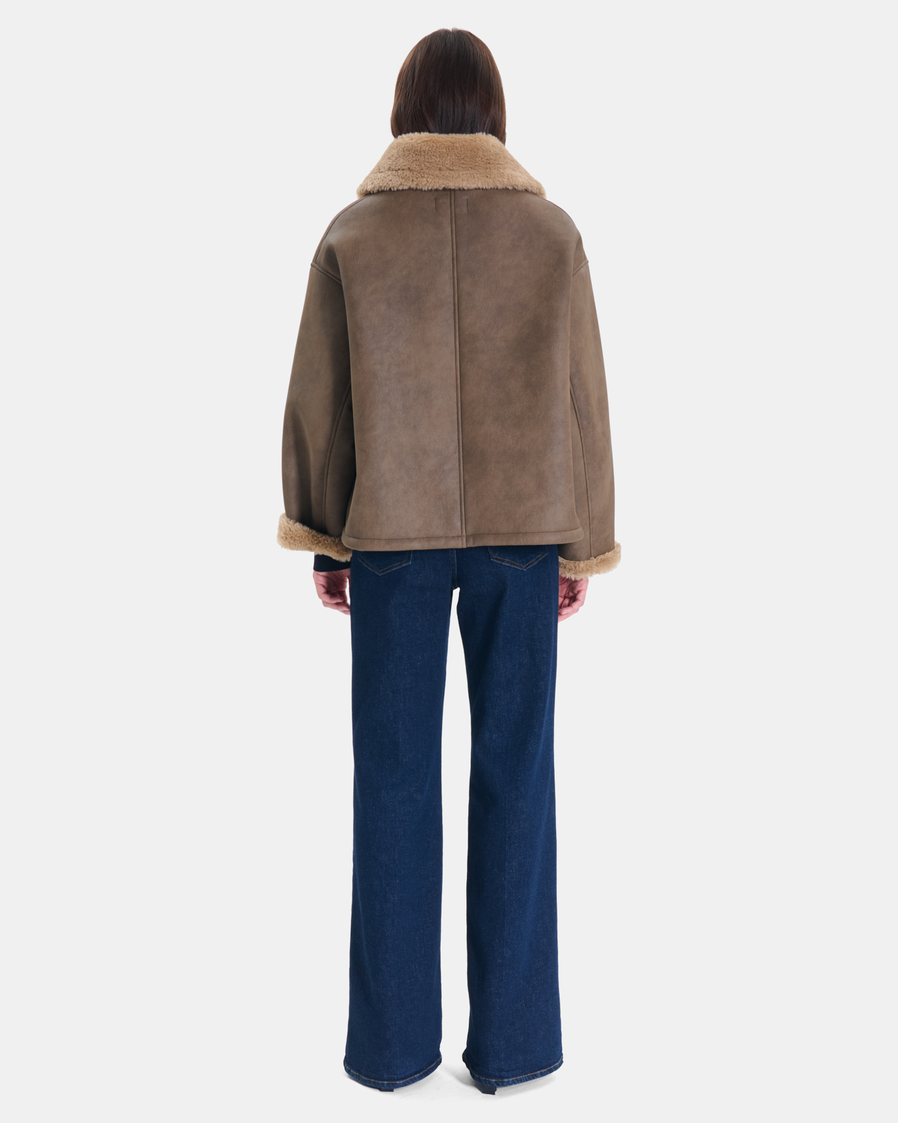 Brady Jacket Short khaki suede-effect jacket with shearling-style collar ZAPA