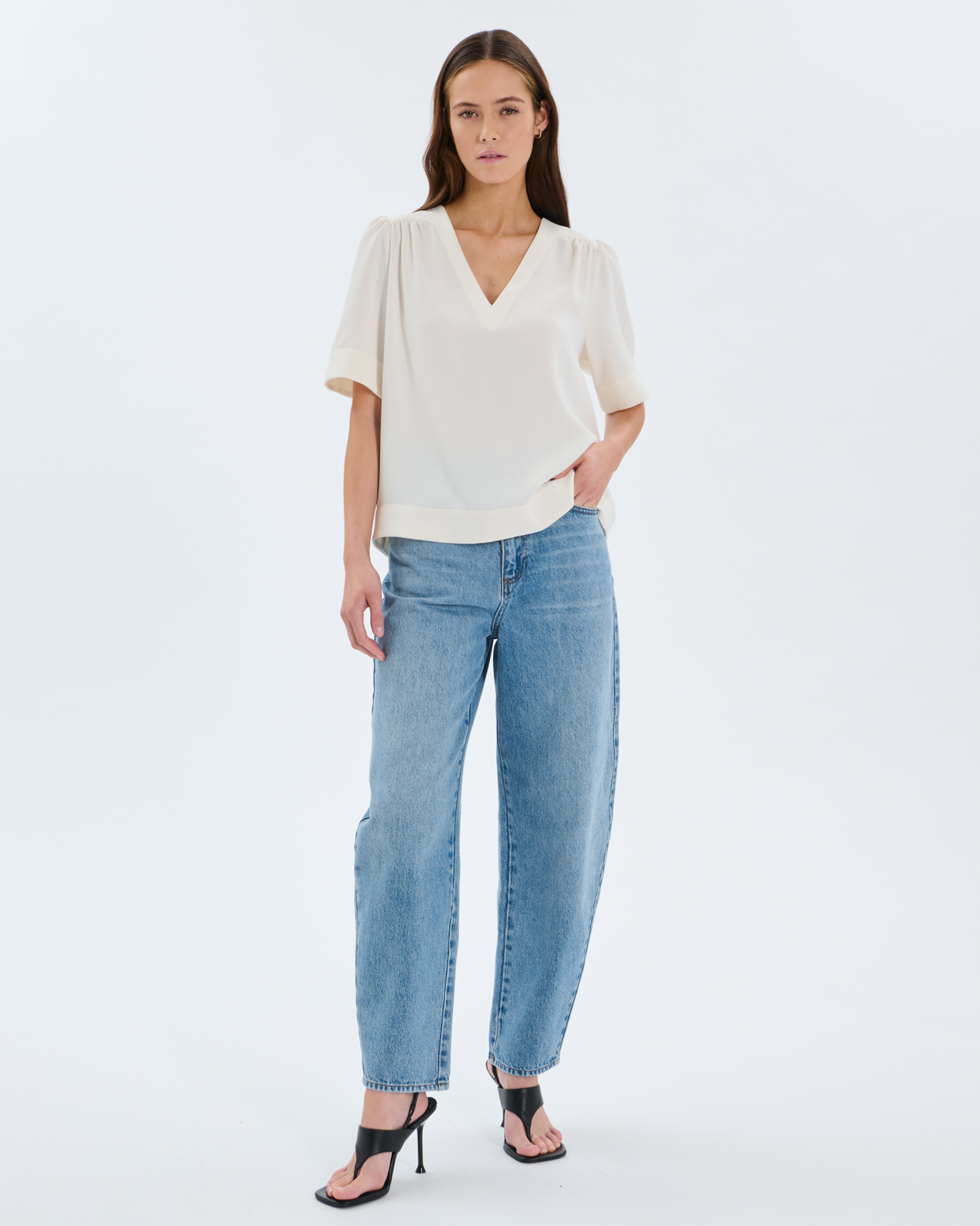 Tahiel shirt Ecru V-neck top ZAPA