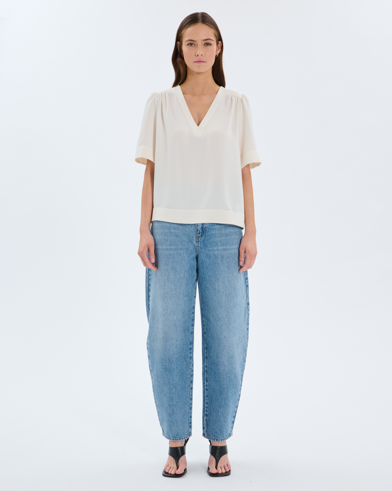 Tahiel shirt Ecru V-neck top ZAPA