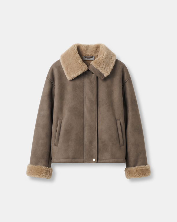 Brady Jacket Short khaki suede-effect jacket with shearling-style collar ZAPA