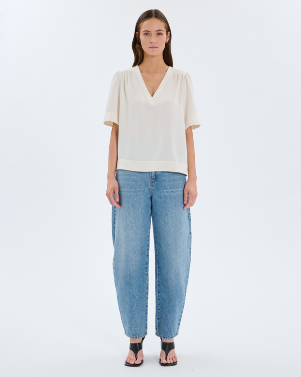 Tahiel shirt Ecru V-neck top ZAPA