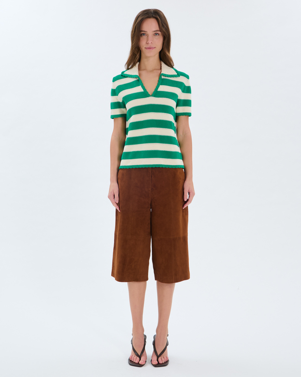 Nickle sweater Green cotton crochet polo shirt ZAPA