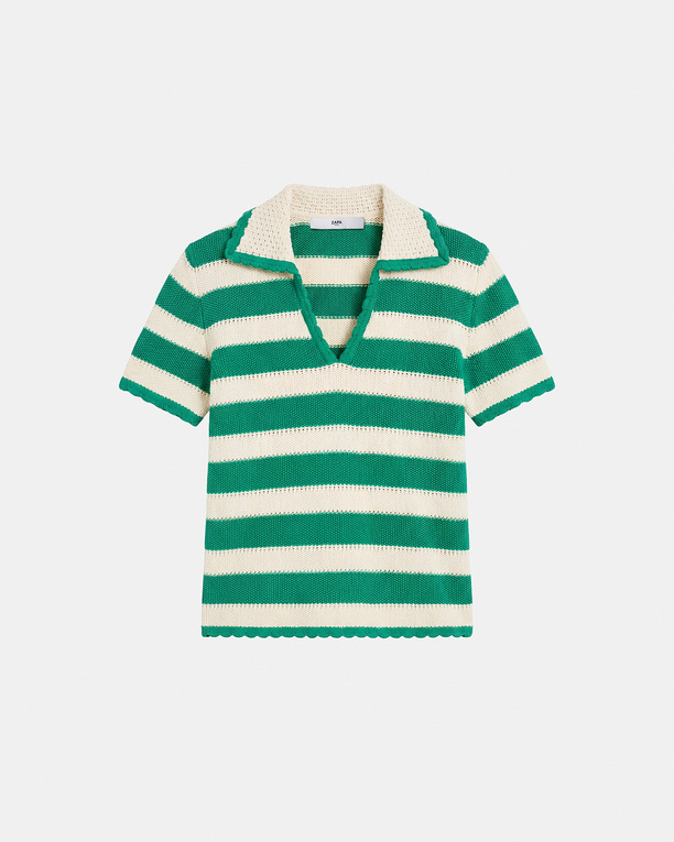 Nickle sweater Green cotton crochet polo shirt ZAPA