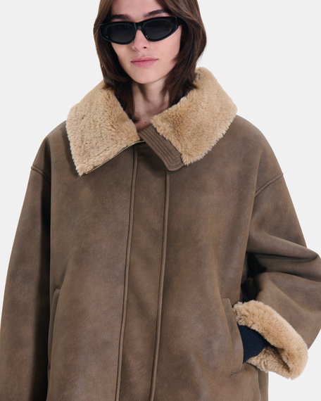 Brady jacket short khaki suede-effect jacket with shearling-style collar zapa