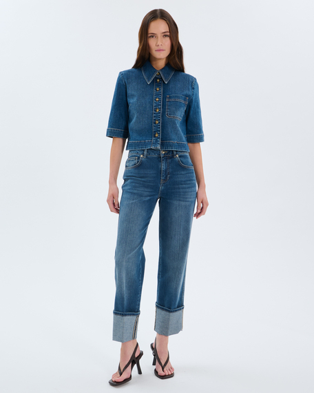 Jean popus straight blue cotton jeans zapa