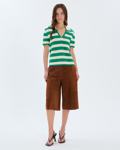 Nickle sweater green cotton crochet polo shirt zapa